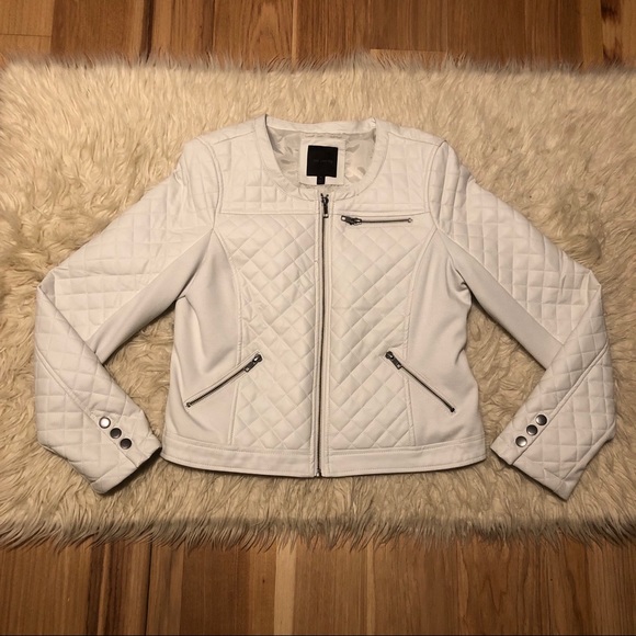 The Limited Jackets & Blazers - White Faux Leather Vegan Moto Jacket
